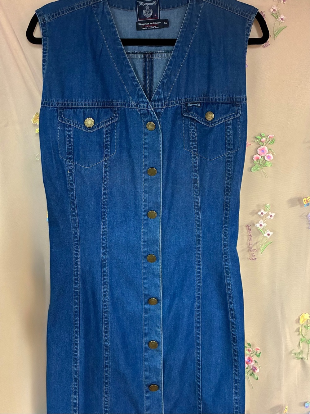 Vintage 90s Façonnable Denim Maxi Dress Albert Goldberg Size 14